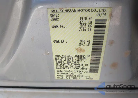 2015 Nissan Altima 2.5/2.5 S/2.5 Sl/2.5 Sv from USA, damaged, VIN 1N4AL3AP6FC179778